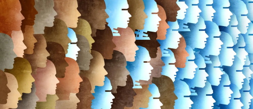Overlapping human head silhouettes in varying tones