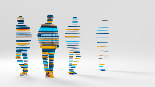 3D abstract figures representing varying human data profiles