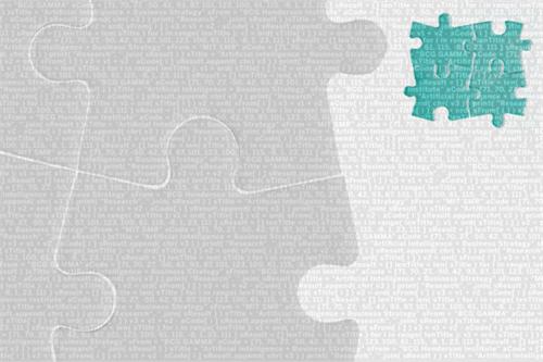 Puzzle pieces, with two teal pieces containing text about the "U" and "O" symbols